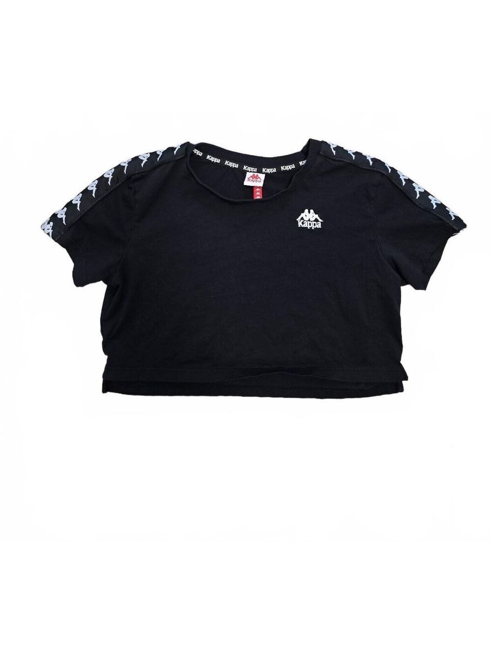 KAPPA Womens Cropped Top T shirt Size Small Black Knit Athletic Active jogger